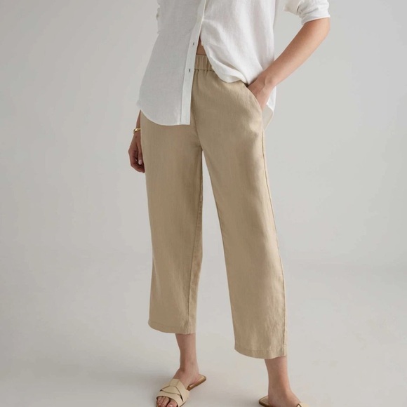 Quince 100% European Linen Cropped Pants In Driftwood Tan Women's Size S - Picture 1 of 7